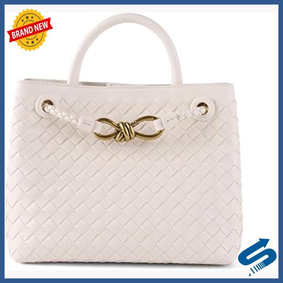 Vegan Leather Woven Hobo Tote Bag with Magnetic Closure One Size
